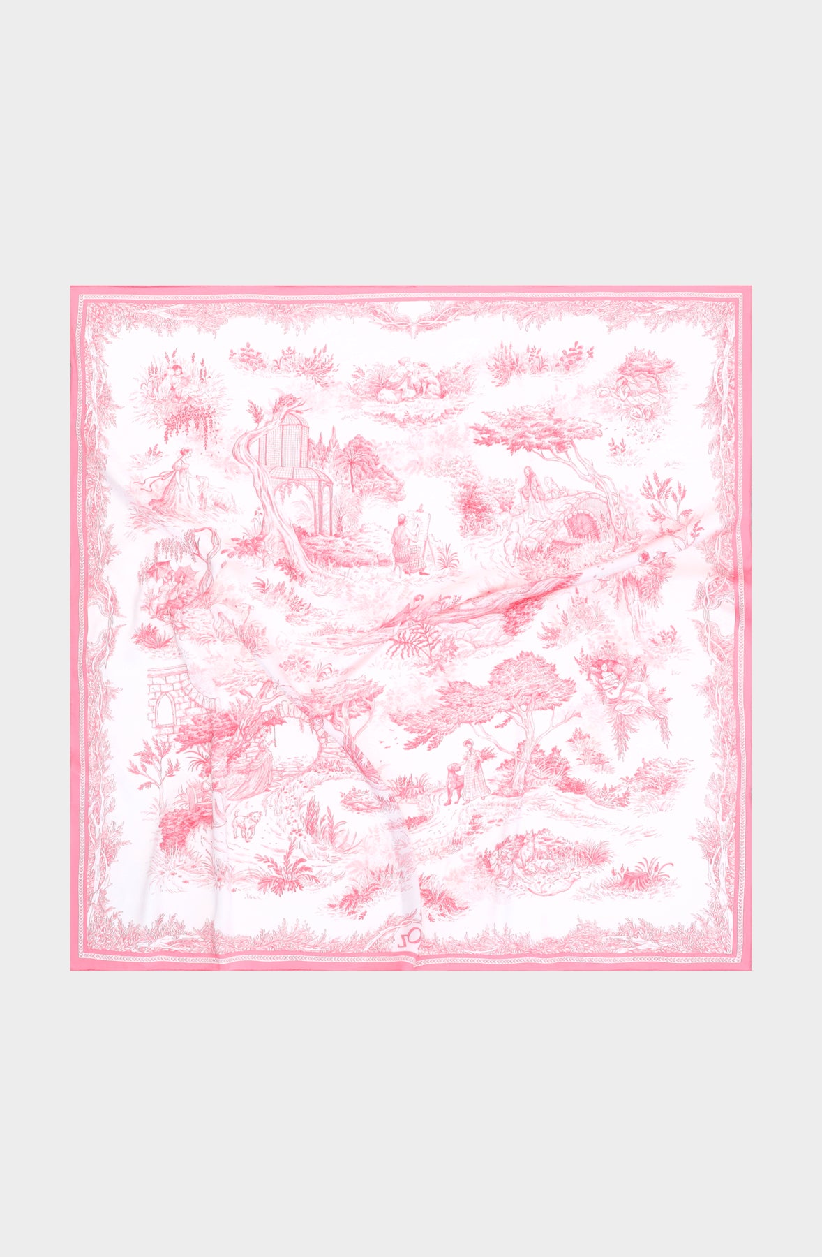 Silk Scraf 90 "Toile de Jouy" Pink