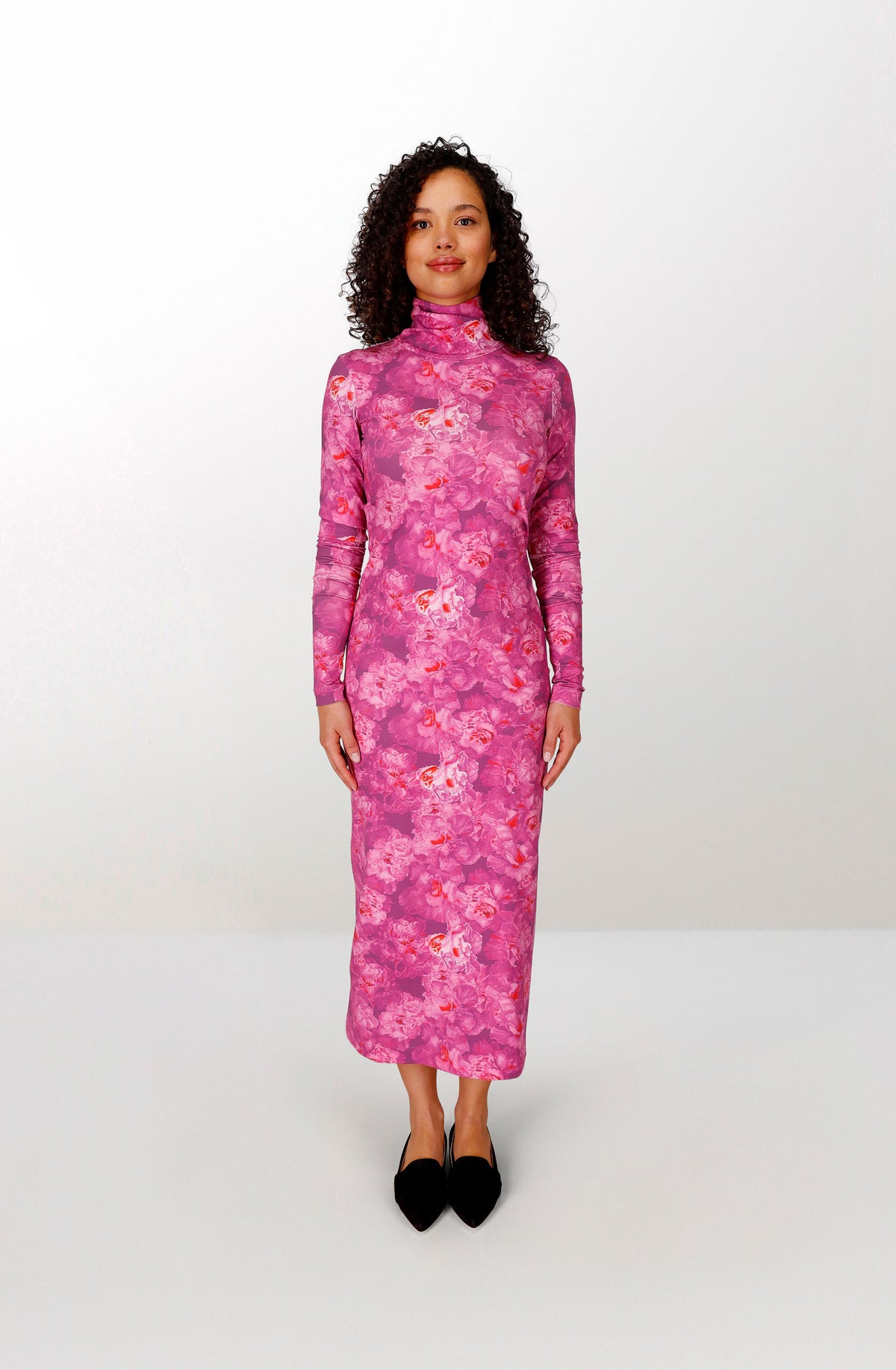 Robe longue en jersey rose azalée et mauve