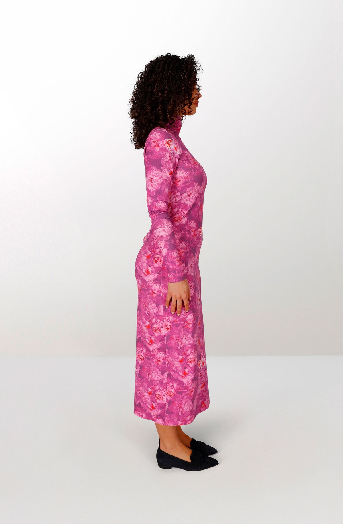 Robe longue en jersey rose azalée et mauve