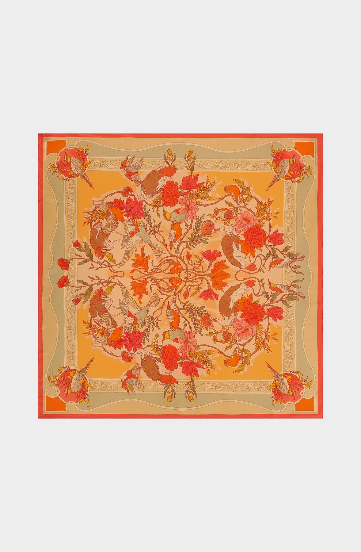 Silk scarf 90 with birds