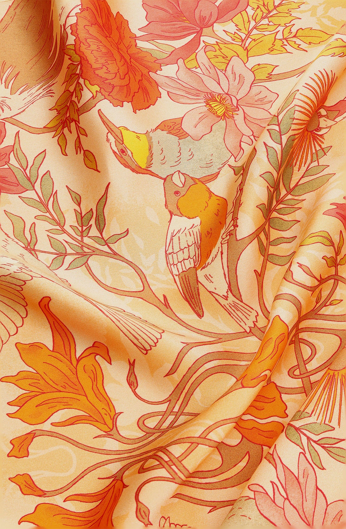 Silk scarf 90 with birds