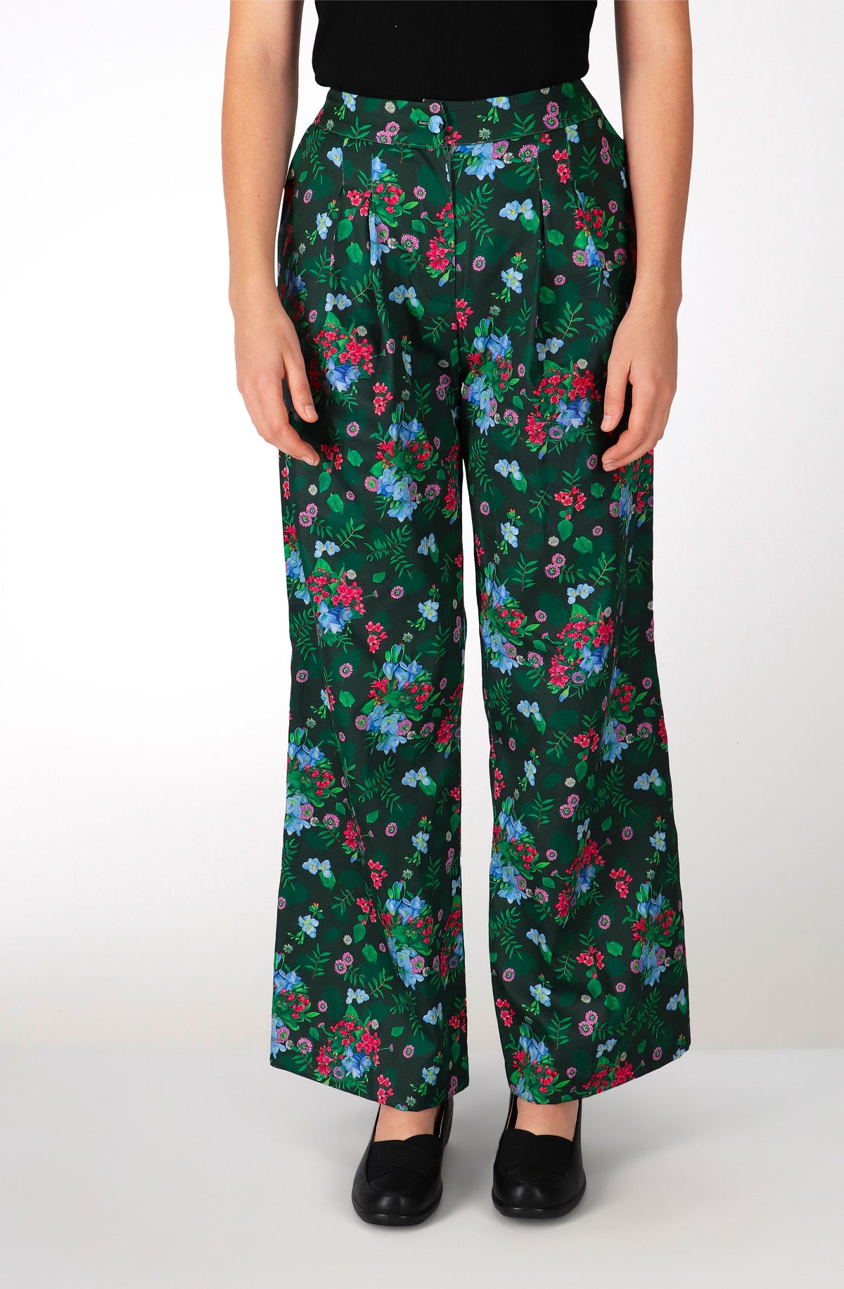 Pantalon large en coton fleurs de printemps