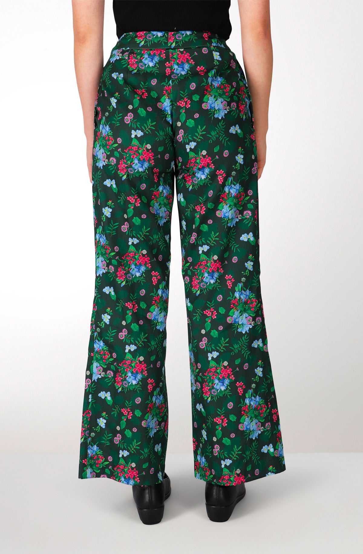 Pantalon large en coton fleurs de printemps