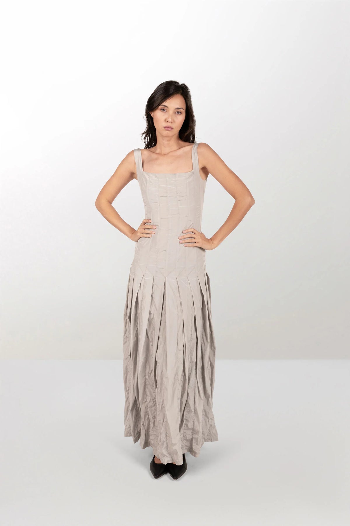 Viscose dress with vertical bands