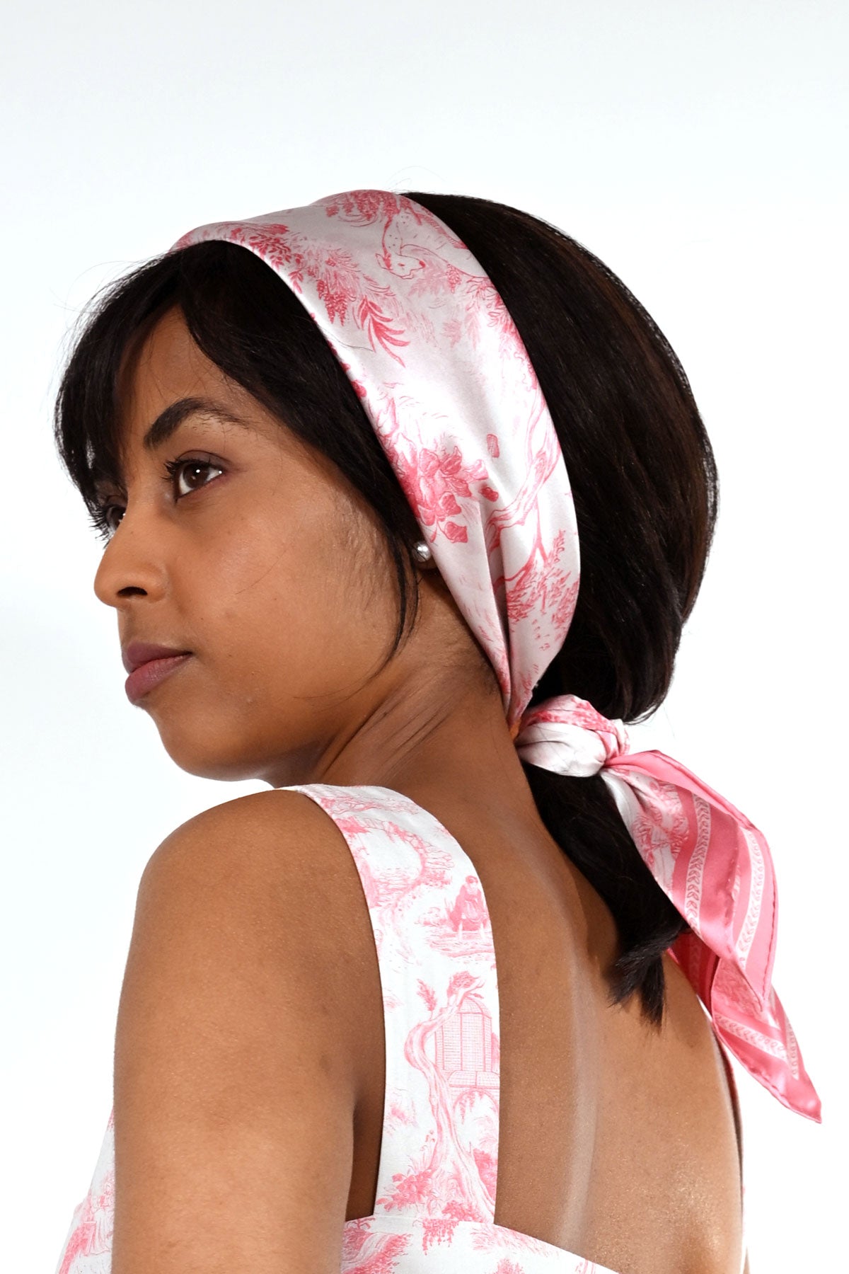 Silk Scraf 90 "Toile de Jouy" Pink