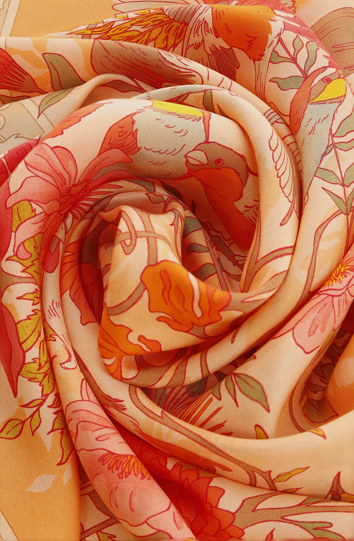 Foulard En Soie Orange Motif Floral, écharpe Femme élégante (FO182)